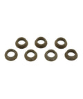 Steel Bushing Pit Pack For Shifters Delivers Tough Steel Or Nylon Bushings To Beef Up Shifts And Longevity And Handle Street Vibration And Tough Track Conditions For Master Shift 3 Speed Competition Plus 4 Speed And V Gate. seven bushings on white