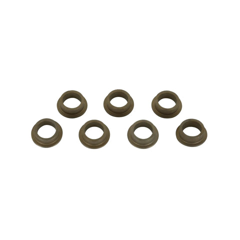 Steel Bushing Pit Pack For Shifters Delivers Tough Steel Or Nylon Bushings To Beef Up Shifts And Longevity And Handle Street Vibration And Tough Track Conditions For Master Shift 3 Speed Competition Plus 4 Speed And V Gate. seven bushings on white
