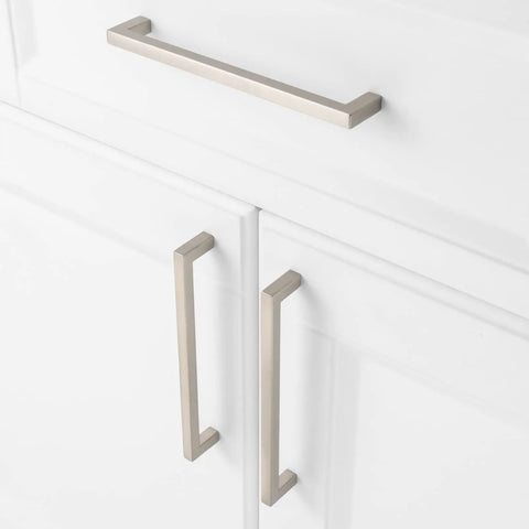 20 Pack Brushed Nickel Square Bar Cabinet Handles Set With Easy Install Six Point Three Inch 160mm Screw Hole Distance Solid Metal Hardware
