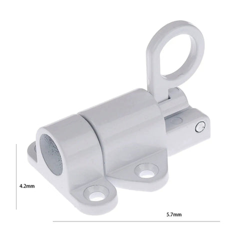 WUUWCHODC Aluminum Alloy Spring Gate Latch Snap Lock in white finish, featuring a circular loop and dimensions of 4.2mm by 5.7mm.