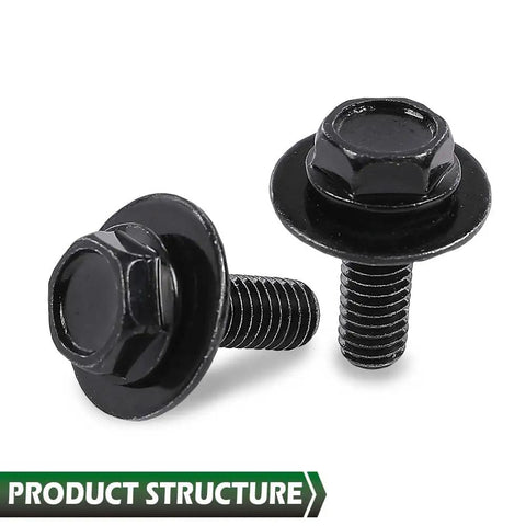 20 Piece M6 1.0x16mm Body Bolt Screws With 10mm Hex And 17mm Washer Black Steel Fender Fasteners OE Standard Durable And Impact Resistant Car Body Hardware Replacement