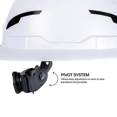 Pivot system on Type 2 Non Vented Full Brim Hard Hat With Rechargeable 300 Lumen Headlamp, Class E ANSI Z89.1 2014 R2019