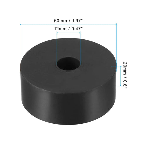 Heavy Duty Rubber Vibration Isolation Washers With Tough Anti Mechanical Damping Feet Pads To Handle Kickback And Stay Rock Solid Black Anti Slip Cushion Boots Eight Pack Rock Steady showing 50mm diameter pad with central hole.