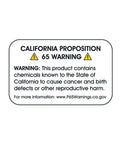 California Proposition 65 warning label about chemicals causing cancer and birth defects; includes website for more information.