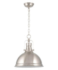 14 Inch Modern Industrial Pendant Light With Dome Shade In Brushed Nickel Finish, Retro Silver Hanging Light For Kitchen Islands And Dining Rooms