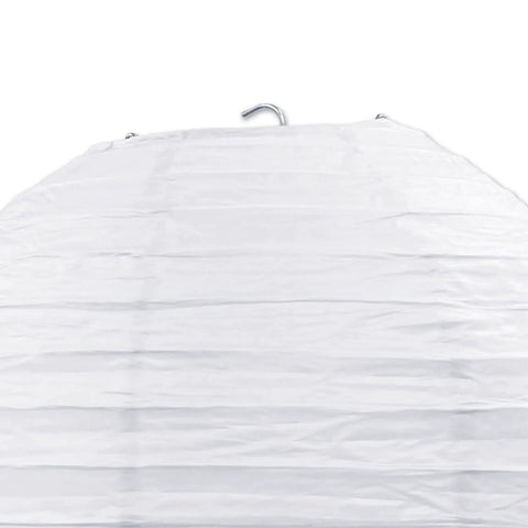 Top section of White Jumbo Paper Lantern Hanging Decoration, 30 Inch Diameter, Large White Lantern With Metal Supports And Clear Cord