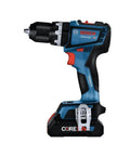 Rock Solid 1/2 Inch Hammer Drill Driver Kit Brushless Motor 565 In-Lbs Torque Core18V Battery shown from the side view.
