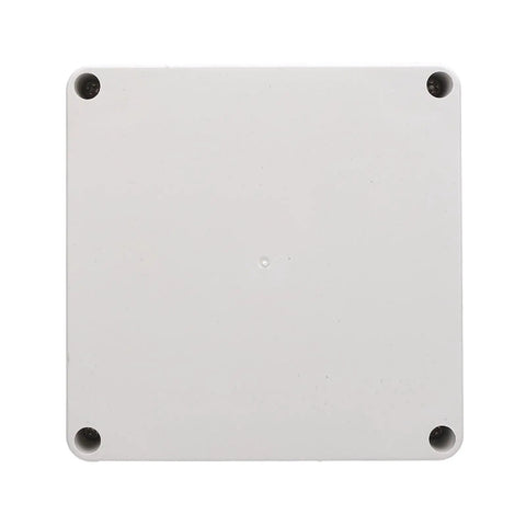 Front view of IP65 Waterproof Junction Box Enclosure Built Tough From ABS Plastic With Sealing Strip, square shape, white color.