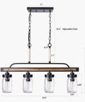 Farmhouse Black Mason Jar Chandelier For Kitchen Island And Dining Table Rustic Linear Pendant Light With Faux Wood And Glass