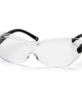 OTS XL Safety Eyewear With Black Temples Clear Anti Fog Lens fits over prescription specs with lightweight nylon temples