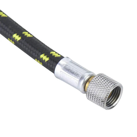 Heavy Duty Braided Airbrush Rubber Hose With 1/8 Inch Threaded Adapter for Spray Pens Mini Air Compressors, detailed coupling view.