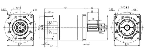 Technical drawing of Beefy NEMA 34 Planetary Gearbox With 20 to 1 Gear Head Reducer For CNC Machines, showing dimensions and layout.