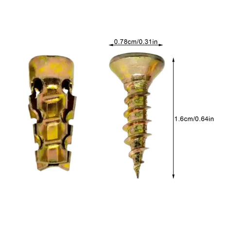 Heavy Duty Expansion Screws Kit For Kitchen Cabinets 20 Piece Set With Gloves, brass 0.78cm x 1.6cm anchors