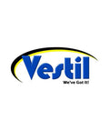 Vestil logo with bold blue font and yellow accent, representing Rock Solid Electric Hydraulic Dock Leveler For Warehouse Freight Bays.