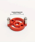 Boss Grade Self Centering Doweling Jig Kit With Knockout Wood Drill Guide detailed view of red alignment plate showing spacing between legs.
