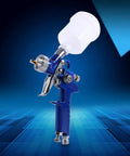 Precision Mini Gravity Feed HVLP Spray Paint Gun With 0.8mm Nozzle And 100ml Cup in blue with transparent cup.