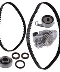 High Quality Timing Belt And Water Pump Kit For 2 Point 3 L Vehicles Produced In 1998 And 1999 Featuring Direct Fit Components To Restore Smooth Operation And Save Money While Repairing Your Ride Like A Pro Guy Would Fix. timing belt kit with water pump, pulleys, and seals on white