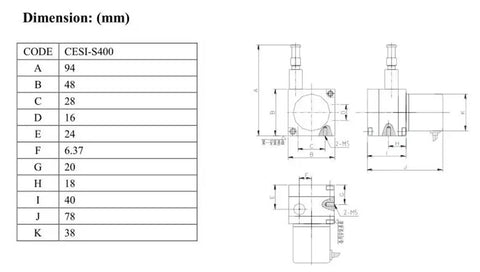 400mm Stroke Range Displacement Sensor With Draw Wire Encoder For Pull Motion Position Sensing CESI S400 Push Pull Output, dimension drawing