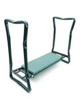 Grab And Go Foldable Garden Kneeler Seat with EVA Foam Knee Pad, portable green garden stool for weeding and planting, side view.