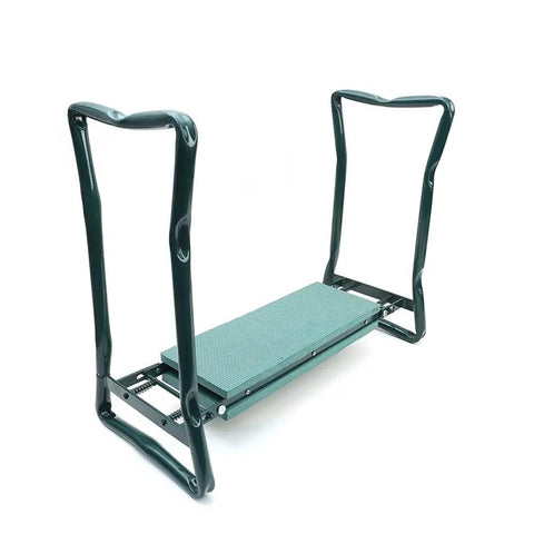 Grab And Go Foldable Garden Kneeler Seat with EVA Foam Knee Pad, portable green garden stool for weeding and planting, side view.
