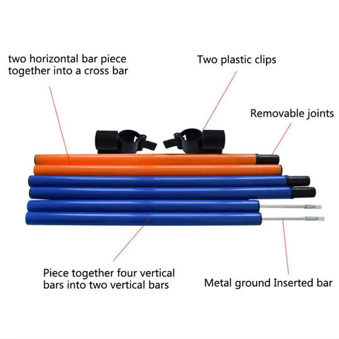Dog Agility Training Set With Hurdles, Weave Poles, And Jump assembly parts with clips and joints for quick setup