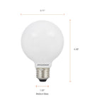 G25 Globe LED Light Bulbs 40W Equivalent, Low 3.5W Power Use, Frosted Soft White 2700K, 325 Lumens, size details in inches