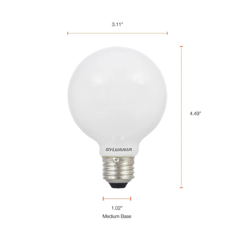 G25 Globe LED Light Bulbs 40W Equivalent, Low 3.5W Power Use, Frosted Soft White 2700K, 325 Lumens, size details in inches