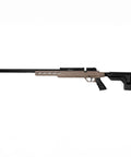 PCP Air Rifle .25 Caliber Bolt Action with 1000 FPS, tan finish, 10 shot magazine, and M Lok rail, side view