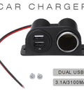Top Tier No Fuss Ride Ready Under Dash Cigarette Lighter Adapter Featuring Dual 3.1A USB Quick Charge Outlets For 12V And 24V Cars Trucks Suv Hardwire Kit with black casing and wires.