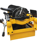 Real Deal 220V Electric Pipe Threader Machine 1HP adjustable speed threading cutter with yellow metal frame and handles.