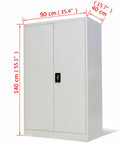 Lockable Stainless Steel Office Filing Cabinet With Top-Notch Adjustable Shelves, 2-Door Storage Cupboard, Secure Office Storage Solution, 90x40x140cm Grey, Includes Spare Keys for Extra Security.