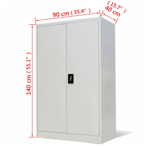Lockable Stainless Steel Office Filing Cabinet With Top-Notch Adjustable Shelves, 2-Door Storage Cupboard, Secure Office Storage Solution, 90x40x140cm Grey, Includes Spare Keys for Extra Security.