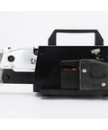 AOXHUGB Electric Terminal Crimping Machine with Auto Stripping And Cutting side view showing adjustable settings and transparent components.