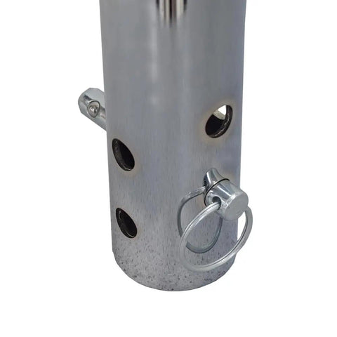 Upper Seat Post With Pin 1 Inch Diameter Replacement Part For Elite Traveller Standard LR Plus Plus HD Ultra X Travel Mobility Scooters Includes Black Bushing And Fits FRMASMB9630, close-up of metal post and pin detail