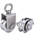Two Pack Built Tough 304 Stainless Steel Track Pulleys With Rock Solid 360 Degree Swivel Rings For Sliding Doors, 25mm slot.