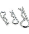 10 Sizes R Shaped Spring Cotter Pins Kit For M1 Through M5 Built To Last Heavy Duty Carbon Steel Zinc Plated Hairpin Fasteners For Securing Clevis And Pivot Pins Fully Reusable And Durable, three sizes shown