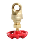 Front view of brass 1/2 in sweat gate valve with red handwheel