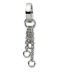 High Polish Sterling Silver Circle Charm Carrier Pendant With Crisp Rhodium Accents And Ten Millimeter Bail, 33 x 6 mm, with chains.