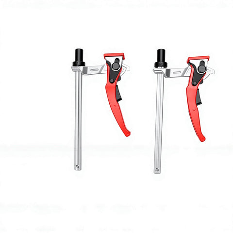 Two Pack Quick Ratchet Bench Dog Clamps For 20mm Dog Holes Holds Down Up To Six And Five Sixteenths Inches Throat Depth Two And Five