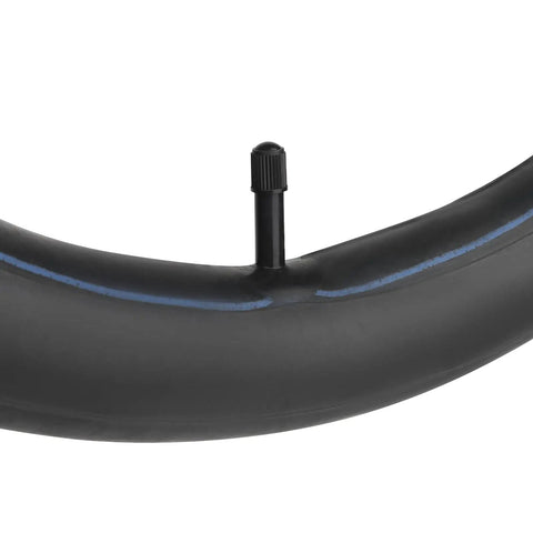 Close-up of 24 Inch Bike Inner Tube Fits 24x2.10 To 2.40, Schrader Valve 35mm, Pack Of 2, showing valve detail on butyl rubber