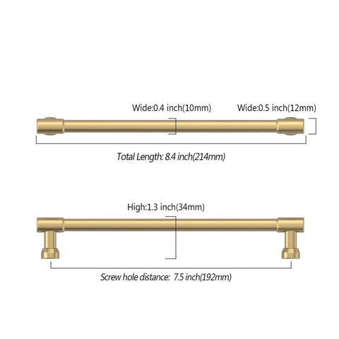 Diagram of 10 Pack 7.5 Inch Champagne Bronze Cabinet Pulls For Kitchen Cabinets Drawers And Cupboards with dimensions shown.