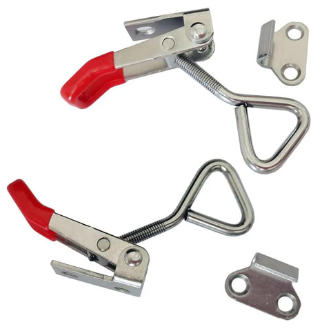 304 Stainless Steel Toggle Clamps, Adjustable Quick Buckle Lock Clamp, Box Clamp for Horizontal Fixtures, 2 Pack shown with red handles