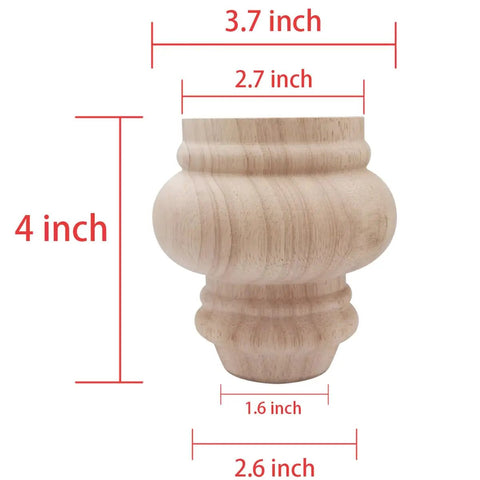 4 Inch Wooden Furniture Legs Unfinished Bun Feet For Sofa Chair Couch Loveseat Ottoman And Dresser Set Of 4 with dimensions shown.