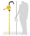 Tall yellow hand crank manual oil pump self priming drum extractor for diesel gasoline, 67 inches, corrosion resistant, one hand operation.