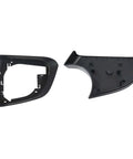 Super Clean Slick Swap Replacement Rearview Mirror Cover And Lower Trim Ring Frame Set For Tesla Model Y Driver Side Door Wing Mirror Housing Direct Bolt On 2020 To 2023. Two black mirror cover pieces.
