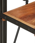 Close-up of 3 Tier Industrial Bookcase With Solid Acacia Wood And Black Steel Frame For Small Spaces, showcasing wood grain detail.