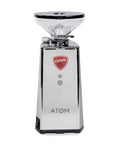 Rock Solid Hella Quiet Espresso Grinder Featuring Precision 65 Mm Flat Burrs And Compact Short Hopper Programmable Dosing Settings Deliver Wicked Shot Quality In Sleek Chrome Finish, showcasing chrome design and digital controls.