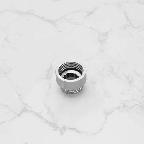 Top view of Two Pack Half Inch BSP Stainless Steel Male To Female Pipe Thread Extension Adapters for plumbing fittings.