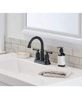 Oswell 4-In Centerset 2-Handle High Arc Bathroom Faucet Matte Black With No-Fuss Install on bathroom sink, 4.92-In spout reach