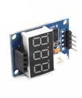 Two Pack HC SR04 Ultrasonic Sensor Module With Onboard STM8S103 Microcontroller 5V distance meter side view, digital readout display.